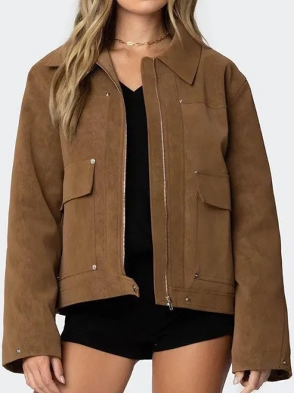 Edikted Brown Suede-Look Utility Jacket